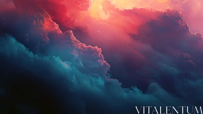 Layered nebula-like clouds with contrasting warm and cool light.