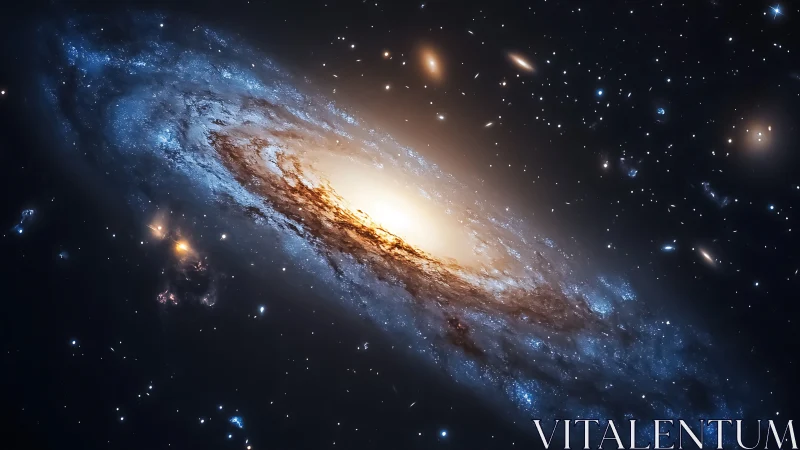 Spiral galaxy core glows within dense star field.