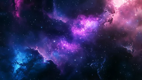 Stellar nebula field with blue and magenta gas clouds.