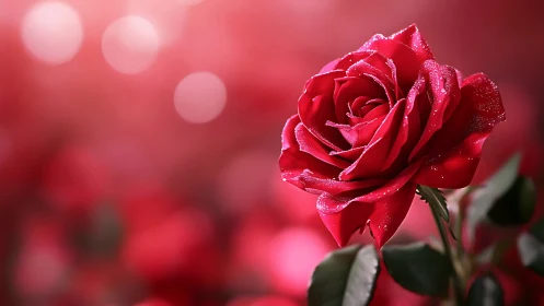 Red Rose with Moisture and Bokeh Background.