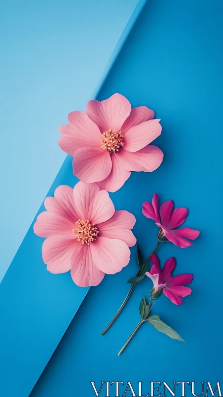 Pink Petals on Blue: Nature's Delicate Beauty.