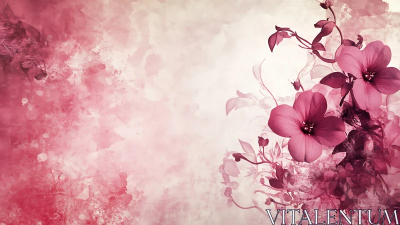 Pink floral composition with watercolor texture.