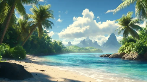 Tropical Lagoon with Limestone Karsts and Palms. High Dynamic Range.