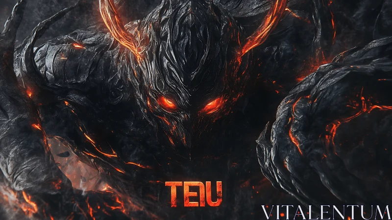 Molten inferno guardian emerges with burning, fiery gaze