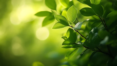 Sunlit Green Leaves in Nature, Soft Focus Botanical Photography.