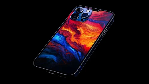 Premium smartphone device featuring fluid-textured display with gradient thermal rendering compositi