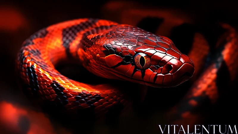 Coiled red serpent rendered in hyperreal cinematic lighting