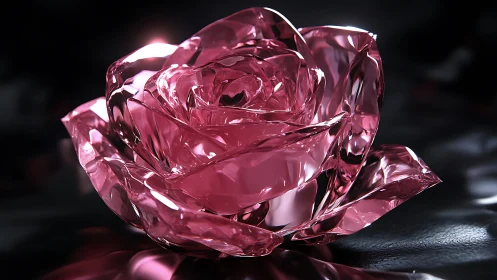 Shimmering pink crystal rose glows softly in the dark