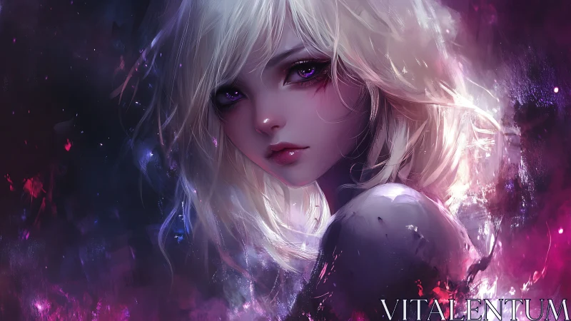 Digital painting portrait with neon ethereal lighting focus.