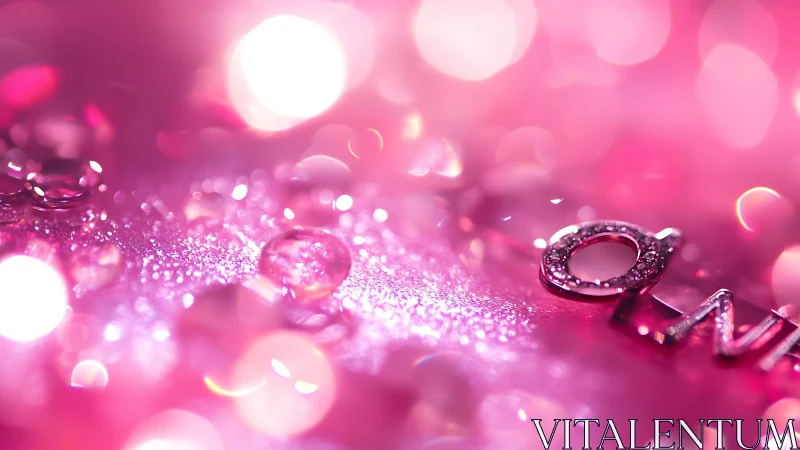 Macro photograph isolates droplets and jewelry on pink surface
