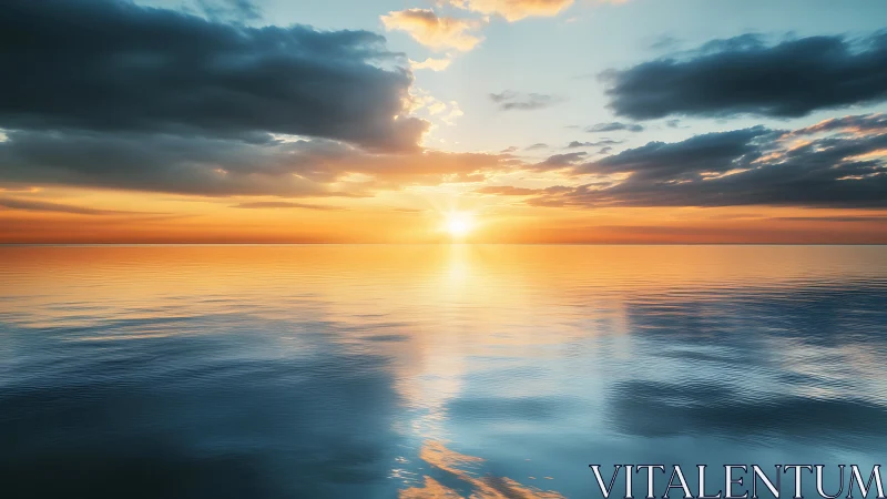 Sunset light reflects on calm ocean water under cloud bands