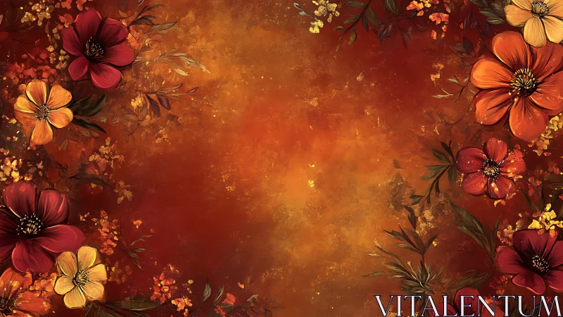 Autumn Floral Border Design with Warm Textured Background.