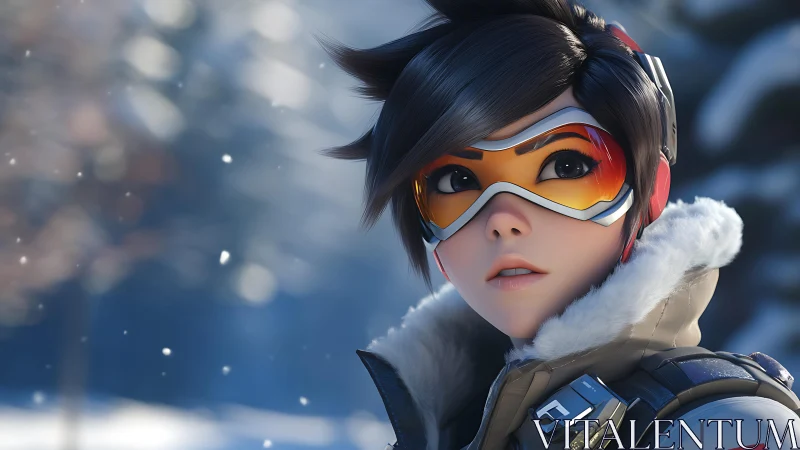 Snowflakes pause midair as the goggle clad scout listens