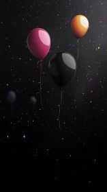 Glowing Balloons Float Against Starlit Dark Space