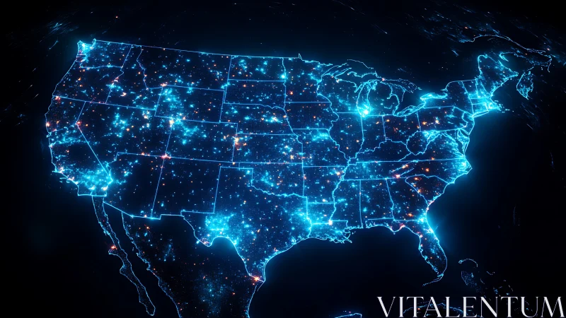 Glowing digital map of the United States with data points.