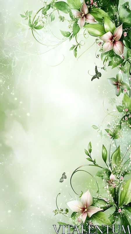 Elegant Floral Border with Butterfly Garden Flourish