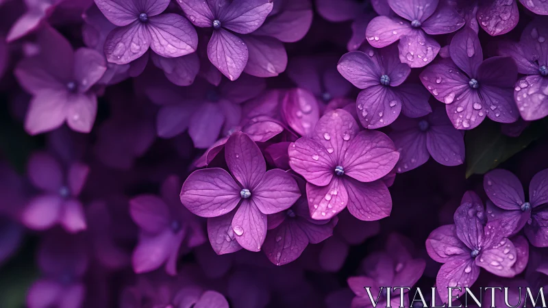 Purple Blooms Glistening with Gentle Rain.