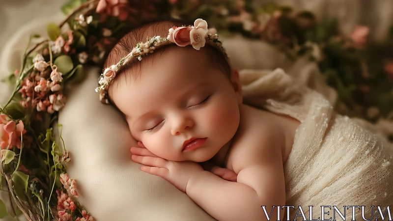 Flower Crown Slumber: Newborn's Botanical Dream.