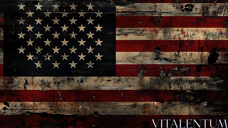 Distressed American flag texture with grunge corrosion detailing.