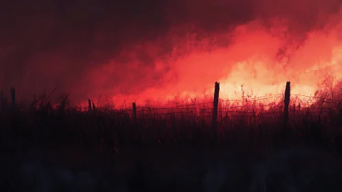 Inferno Sky Silhouettes Burning Beyond the Wire.