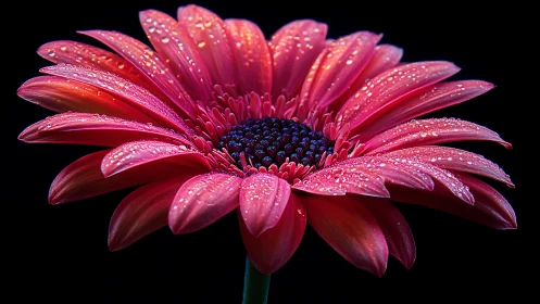 Vibrant Magenta Gerbera Daisy with Water Droplets.