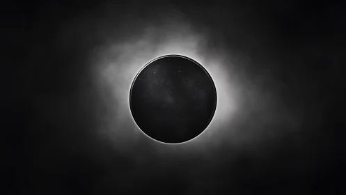 Minimalist solar eclipse disc with radial halo composition.