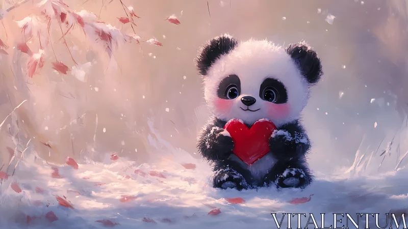 Snowy-hearted panda quietly broadcasts a tiny crimson love