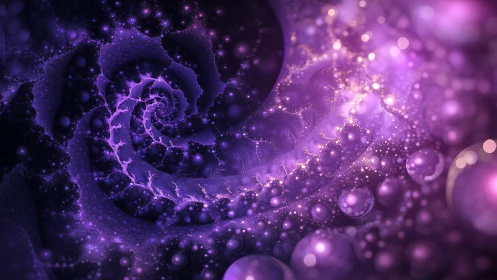 Spiral fractal structures form layered purple particle fields