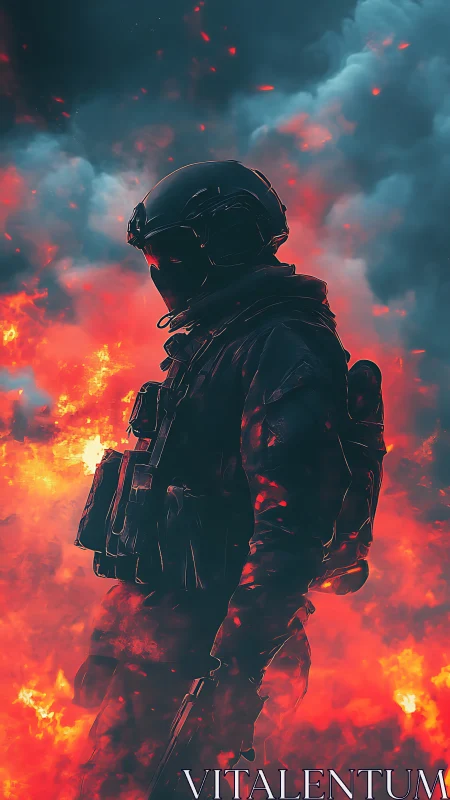 Flamewalk soldier drifting through a storm of burning sky.