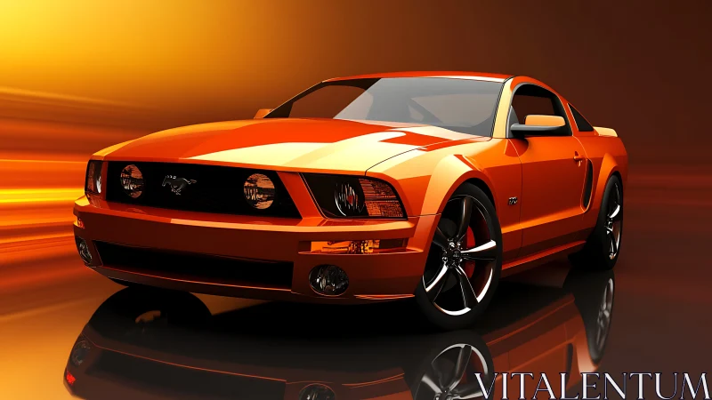 Orange muscle car glows under cinematic golden motion light.