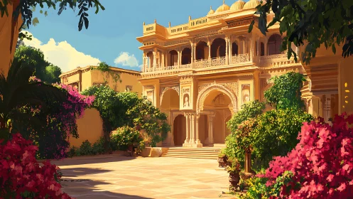 Sunlit palace courtyard welcomes visitors with quiet warmth