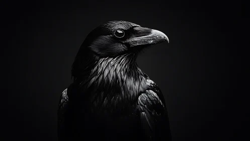 Dramatic Portrait of a Raven in High-Contrast Black and White.