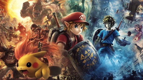 Hybrid game multiverse clash with stylized anime warriors.