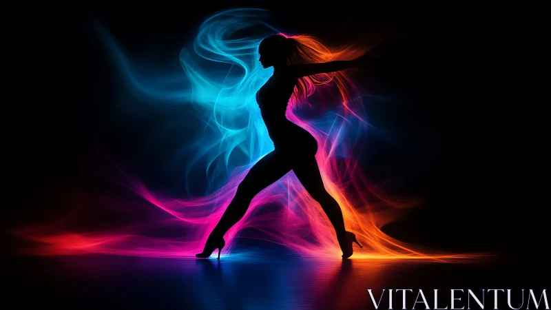 Electric dancer silhouette glows in vibrant neon light