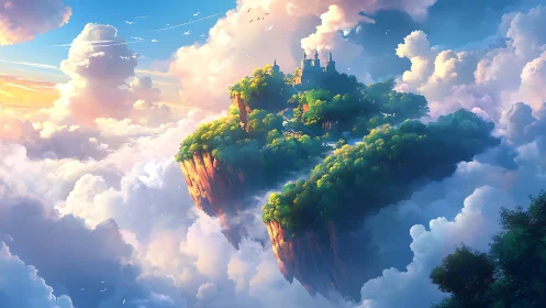 Floating Castle on Cloud-Suspended Island Formation