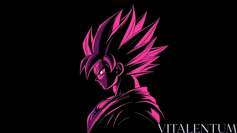 Side profile silhouette shows stylized spiky-haired figure