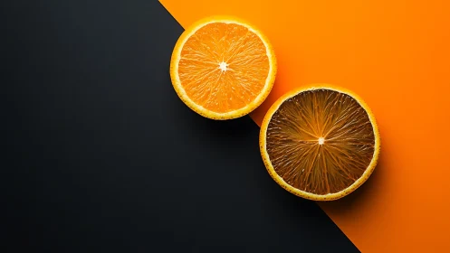 Citrus duets slice bright contrast across orange noir field.