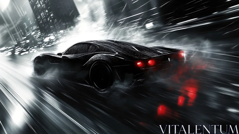 Midnight hypercar drifting through neon-lit rain-soaked city