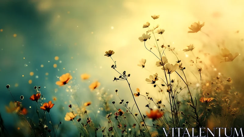 Golden Hour Wildflower Field with Selective Focus Depth of Field