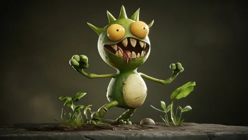 Stylized 3D creature with exaggerated anatomy and glossy subsurface skin