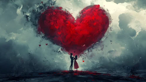 Monumental Heart: Surreal Digital Composition with Figures.