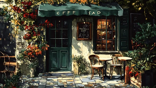 Sunlit corner café wrapped in flowers and quiet stories.