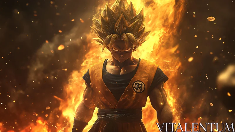 Superpowered warrior stands amid infernal energy vortex glow