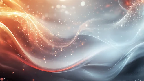 Luminous orange and silver energy waves swirl across space