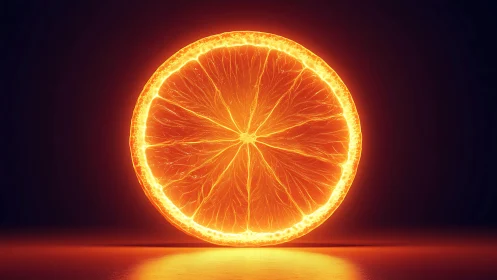 Glowing citrus slice is rendered with high-intensity rim lighting