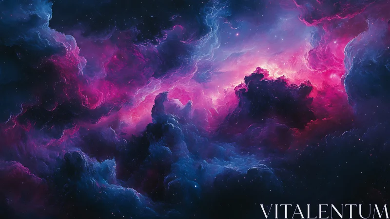 Cosmic nebula clouds show magenta and blue luminous gradients