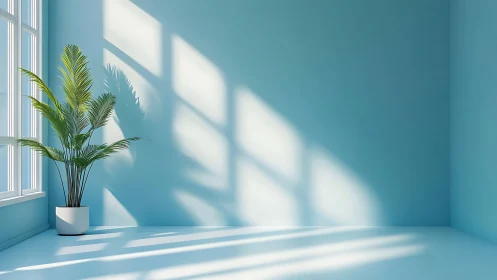 Sunlit palm leans into quiet ocean blue room daydreams