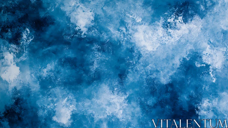 Cerulean stormclouds drift across an abstract painted sky.