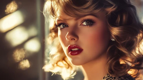 Retro styled portrait of woman in warm studio light.