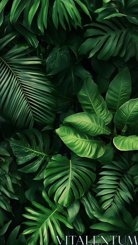 Lush tropical foliage forms dense overlapping green canopy